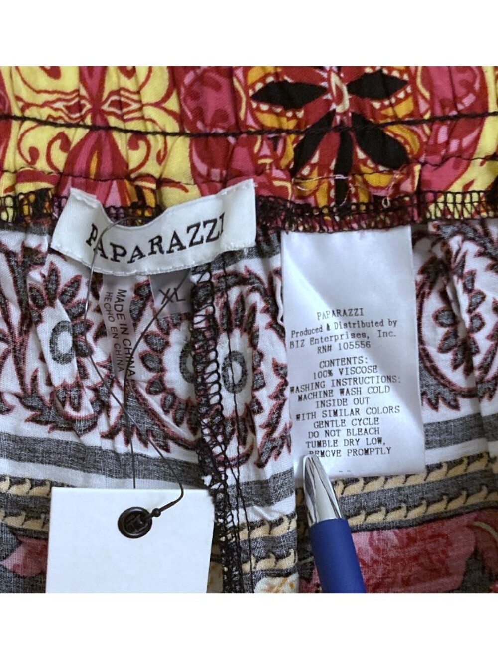 Paparazzi Black Pink Floral Bohemian Silky Viscose Wide Leg Pants Size XL NWT - Picture 5 of 6